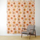 Sun Face Oranje Waterverf Illustratie Wandkleed (In situ)