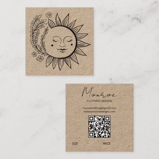 Sun Floral Boho Line Art QR Code CUSTOM HANG LABEL (Voorkant / Achterkant)