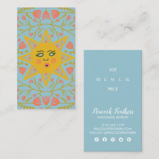 Sun & Floral Price Size CUSTOM Hang Tag Visitekaartje (Voorkant / Achterkant)