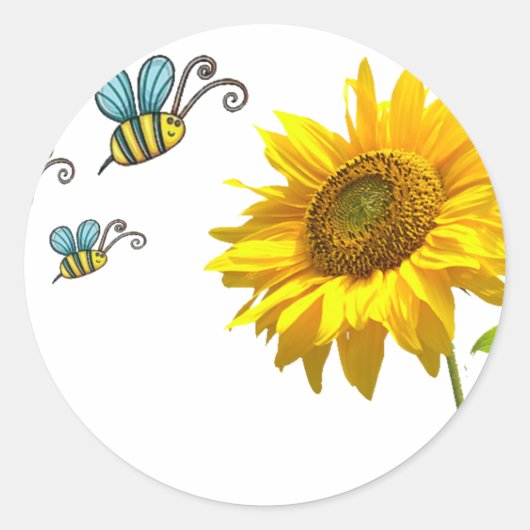 sun flower and bees ronde sticker (Voorkant)