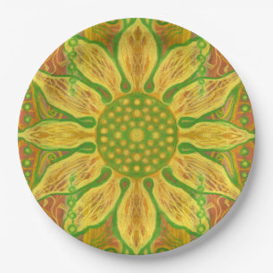 Sun Flower bohemian floral art yellow green sinaas Papieren Bordje