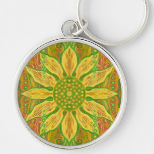Sun Flower bohemian floral art yellow green sinaas Sleutelhanger