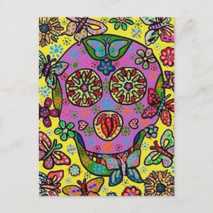 Sun Flower Butterfly Sugar Skull Briefkaart