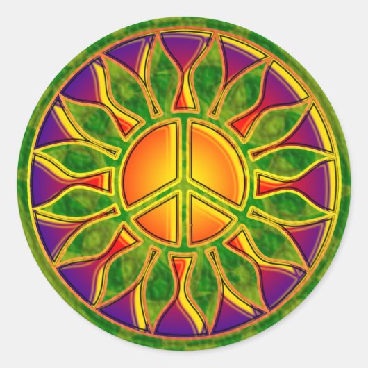 SUN FLOWER PEACE SIGN RONDE STICKER (Voorkant)