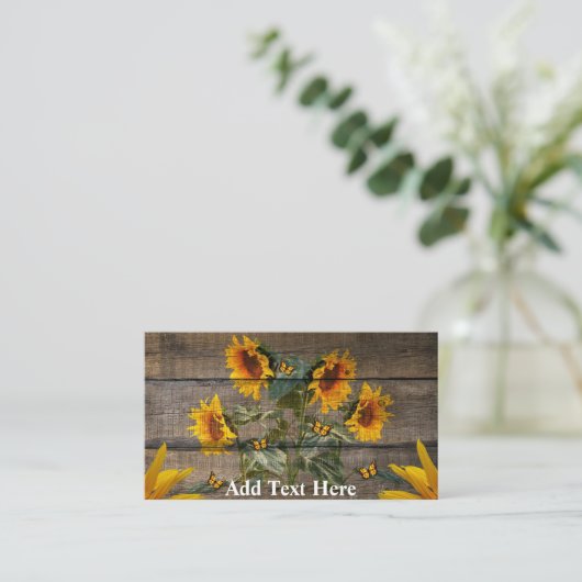 Sun Flower Rustic Wood Visitekaartje (Staand voorkant)