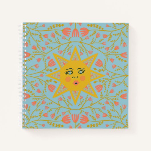 Sun & Flowering Vines Pattern Blue Notitieboek (Voorkant)