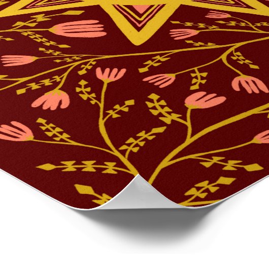 Sun & Flowering Vines Pattern Boho Burgundy Poster (Hoek)