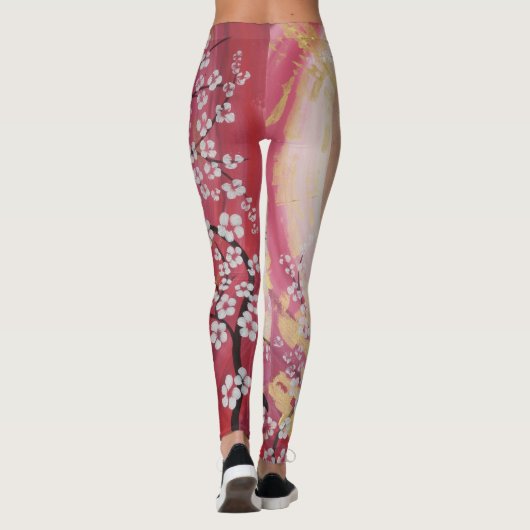 Sun gouden roze sakura cherry bloesems leggings (Achterkant)
