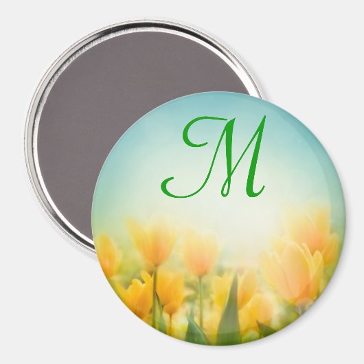 Sun Kissed Yellow Tulpen Monogram Initiaal Magneet (Voorkant / Achterkant)