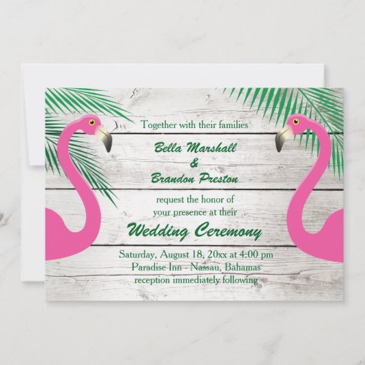 Sun Kust Flamingo Wedding Invitation Kaart (Voorkant)