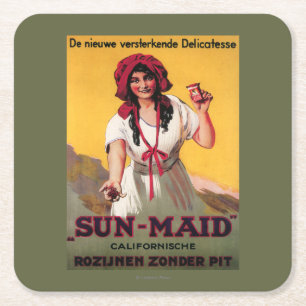 Sun-Maid California Raisin Poster Vierkante Kartonnen Onderzetter