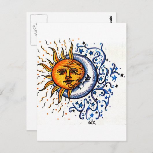 SUN MOON ART-ONTWERP BRIEFKAART (Voorkant / Achterkant)