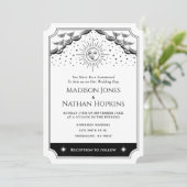 Sun & Moon Black & White Tarot Uitnodiging (Staand voorkant)