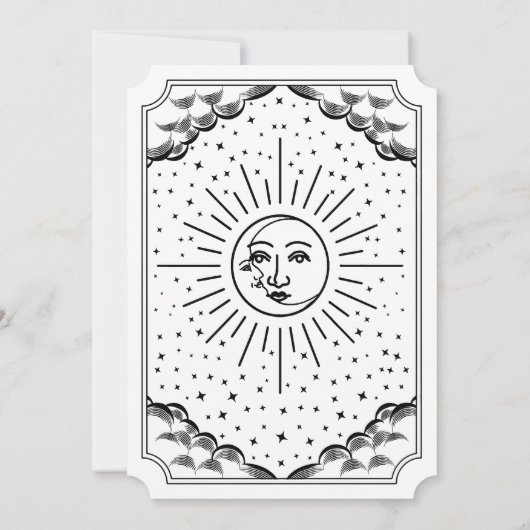 Sun & Moon Black & White Tarot Uitnodiging (Achterkant)