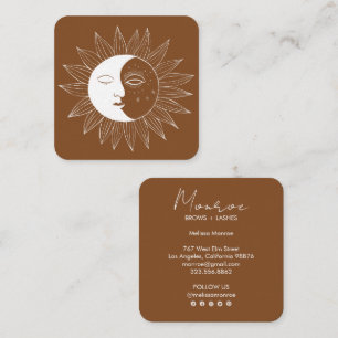 Sun & Moon Boho Line Art Elegant Aarde Sociaal Vierkante Visitekaartje