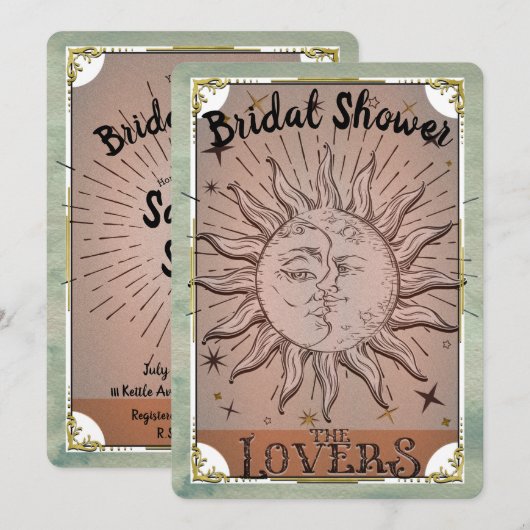 Sun Moon Duality Lovers Tarot Bridal Invit Kaart (Voorkant / Achterkant)