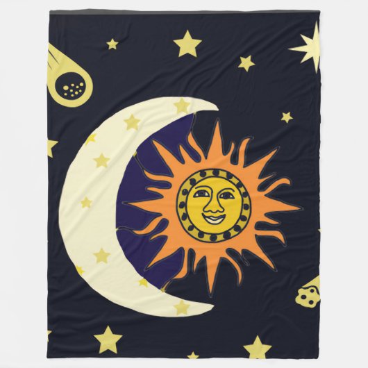 Sun Moon en Celestial Bodies Fleece Deken (Voorkant)