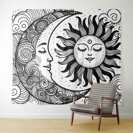 Sun Moon et Stars Celestin Peinture Tapisserie (En situation (horizontale))