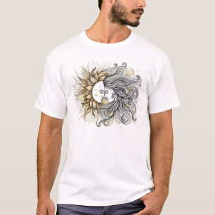 Sun & Moon Lovers - Celestial Romantic Line Art T-shirt