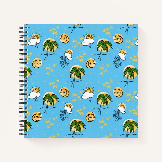 Sun Moon Palm Tattoo Turquoise Sketchbook Journal (Devant)