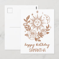 Sun Moon & Roses Boho Magical CARTES D'ANNIVERSAIR
