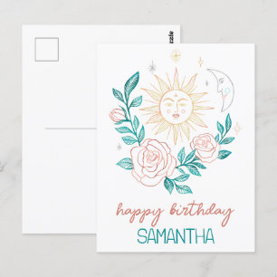 Sun Moon & Roses Boho Magische VERJAARDAG MET NAAM Briefkaart