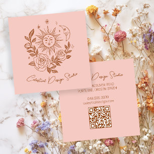 Sun Moon & Roses Magische Boho Aardse Aangepaste Q Vierkante Visitekaartje