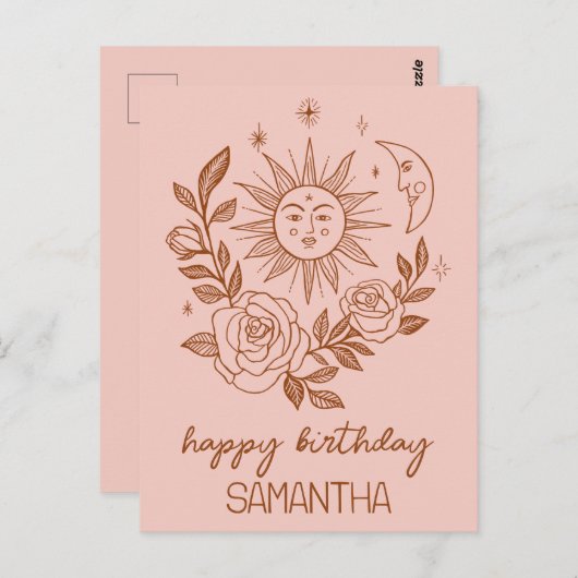 Sun Moon & Rozen Boho Magische CUSTOM NAAM VERJAAR Briefkaart (Voorkant / Achterkant)
