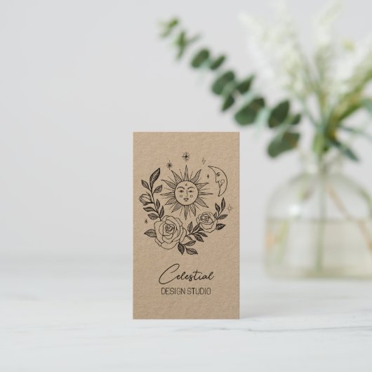 Sun Moon & Rozen Magical Boho KRAFT CUSTOM QR Visitekaartje (Staand voorkant)