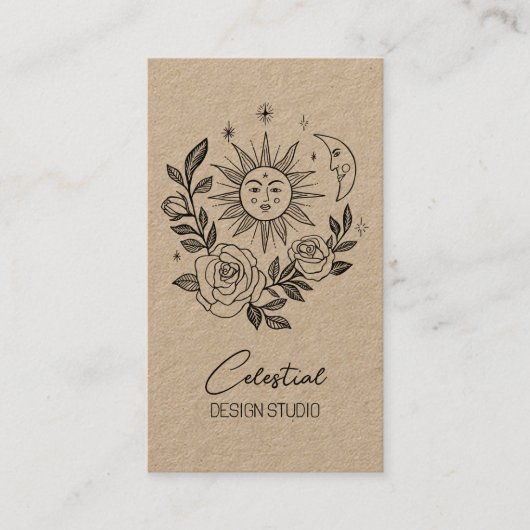 Sun Moon & Rozen Magical Boho KRAFT CUSTOM QR Visitekaartje (Voorkant)