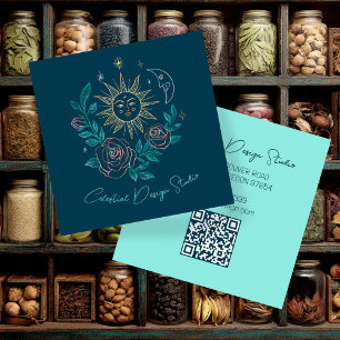 Sun Moon & Rozen Magische Boho Kleurrijke CUSTOM Q Vierkante Visitekaartje