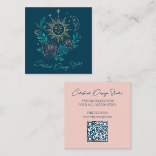 Sun Moon & Rozen Magische Boho Kleurrijke CUSTOM Q Vierkante Visitekaartje