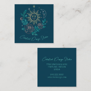 Sun Moon & Rozen Magische Boho Kleurrijke CUSTOM Vierkante Visitekaartje