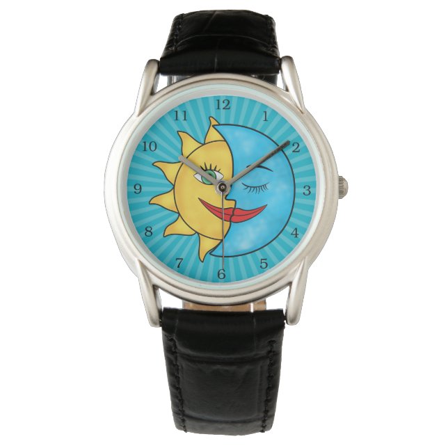Sun Moon solar rays Celestious-thema Horloge (Voorkant)