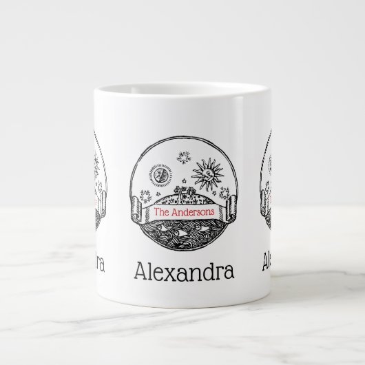 Sun Moon Stars Ocean Planet Earth Tekening Extra Grote Mok (Voorkant)