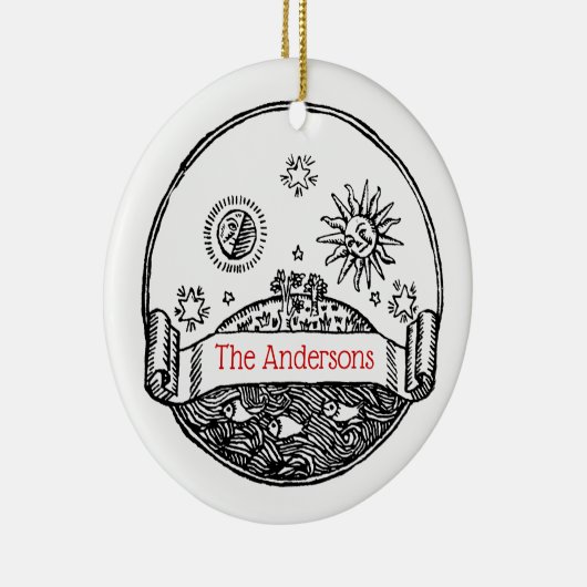 Sun Moon Stars Ocean Planet Earth Tekening Keramisch Ornament (Rechts)