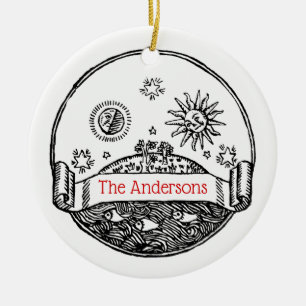  Sun Moon Stars Ocean Planet Earth Tekening Keramisch Ornament