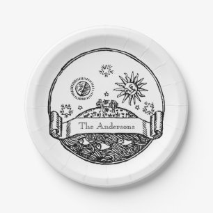  Sun Moon Stars Ocean Planet Earth Tekening Papieren Bordje