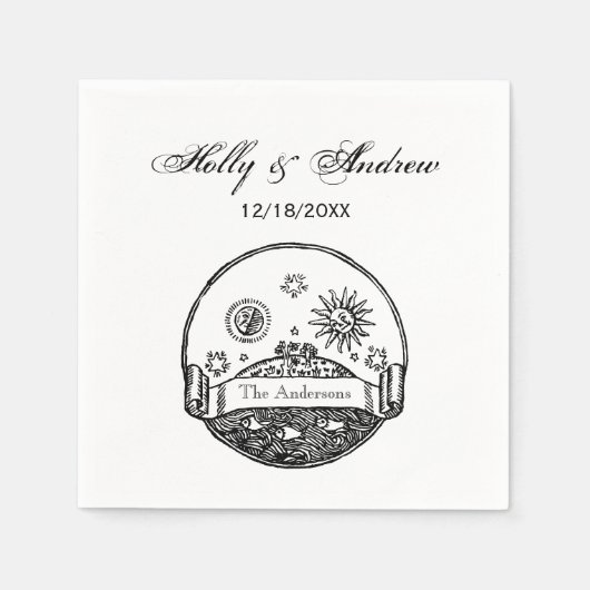  Sun Moon Stars Ocean Planet Earth Tekening Servetten (Voorkant)