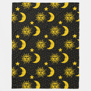 Sun Moon Stars Pattern Fleece Deken