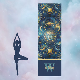 Sun Moon Sterren Astrologisch en Celestial Monogra Yogamat