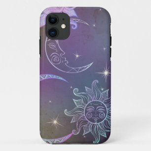 Sun moon sterren paarse retro boho chic iPhone 11 hoesje