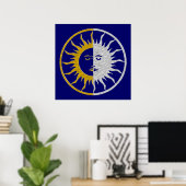 SUN & MOON-symbool - gouden zilver Poster (Thuiskantoor)