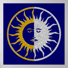SUN & MOON-symbool - gouden zilver Poster