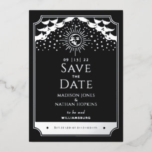 Sun Moon Tarot Wedding Zilver Zwart Save the Date Folie Uitnodiging
