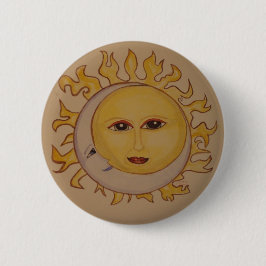 Sun Moon Waterverf Pin Ronde Button 5,7 Cm