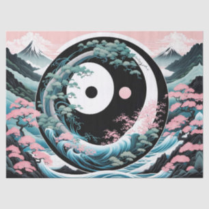 Sun Moon Wave Floral Mountain Roze Sage Blauwgroen Tissuepapier