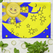 Sun Moon Yellow Stars Blue Kitchen Hand Towel Theedoek (Gevouwen)