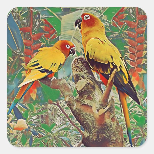 Sun Parakeets Vierkante Sticker (Voorkant)