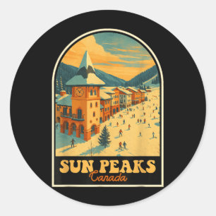 Sun Peaks Canada Design Retro Ski Village Ronde Sticker